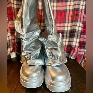 Faux leather silver platform boots size 9